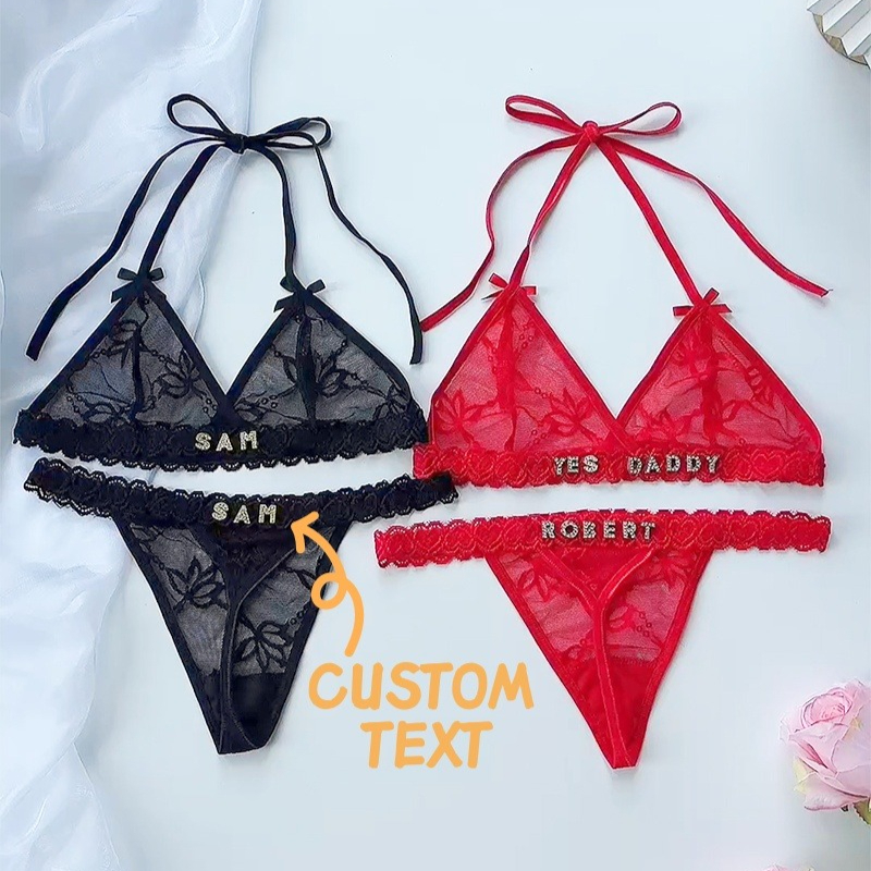 Custom Crystal Letter Name Tho - огляд і ціна Lace Bralette Set