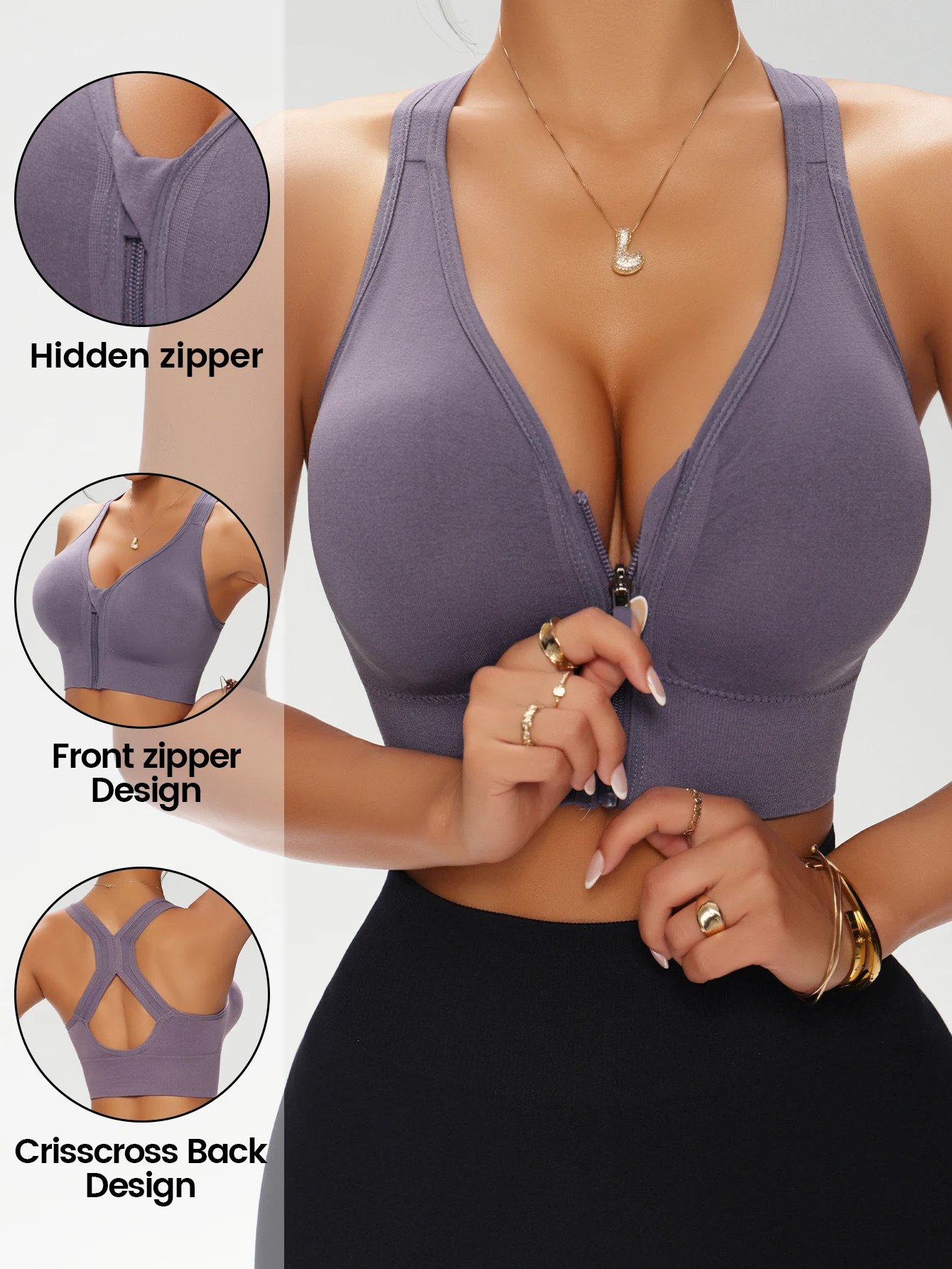 Women's Zip Front Solid Color  - огляд і ціна Underwire Bra Padded